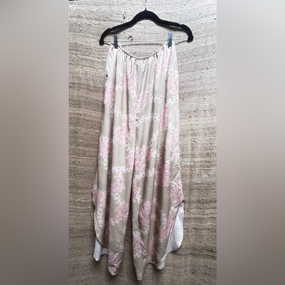 Lex Breezy Elegant Pink-beige Floral Women's wide-leg pants